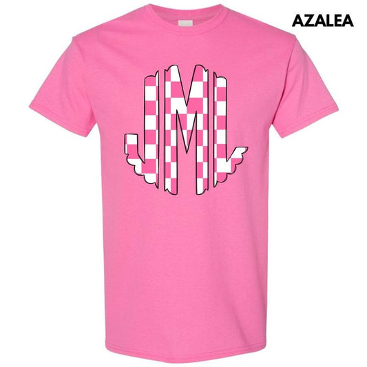 Pink Checker Monogram Gildan Short Sleeve T-Shirt 'NLB'