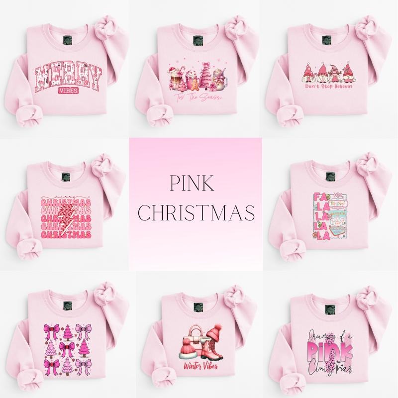 Pink Christmas Themed T-shirt or Crewneck Unisex fit plus sized options Sweatshirts Top Womenswear Cotton Top