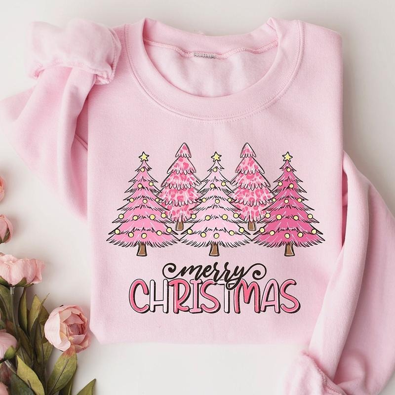Pink Christmas Tree Crewneck Sweatshirt, Hoodie, T-shirt | WearSparks.com