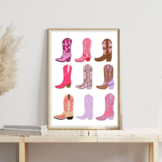 Pink Cowgirl Boot Print, Western Wall Art, Trendy Rustic Coastal Cowgirl Decor, Country Girl Wild West Cowgirl Print, Poster Prints No Frame, Gifts For Him Her Wall Art Decor, Wall Art Room Decor, Wall Art Prints, Gifts For Birthday Christmas Xmas