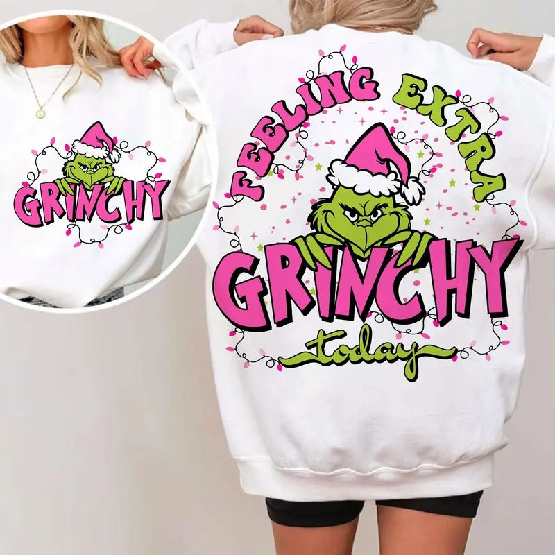Pink Feeling Extra Grincy Today Shirt, Pink Christmas Sweatshirt, Christmas Shirt, Unisex Tee Gift for Women and Men