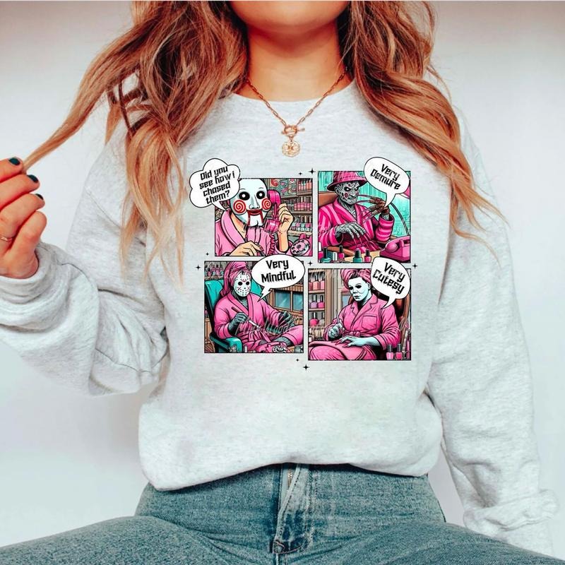 Pink Halloween Sweatshirt, Very Cutesy Very Mindful Very Demure Shirt, Girly Halloween Sweatshirt, Scary Movie Shirt, Halloween Sweatshirt For Girlie