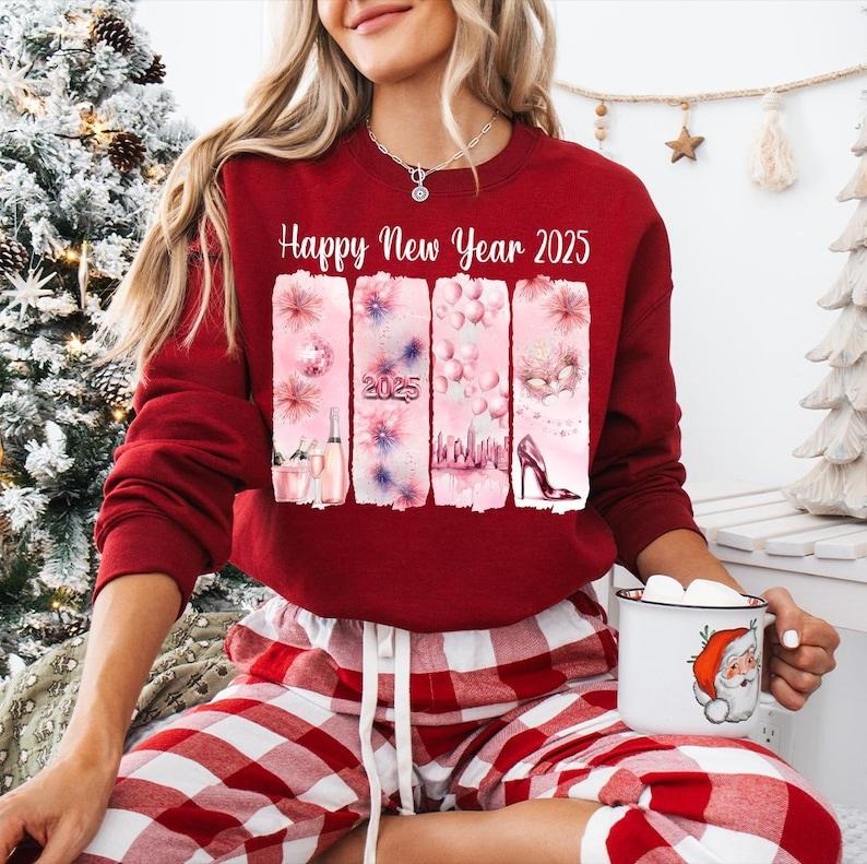 Pink Happy New Year 2025 , Girls New Year Trip , 2025 Holiday Sweatshirt, New Year Party Sweatshirt