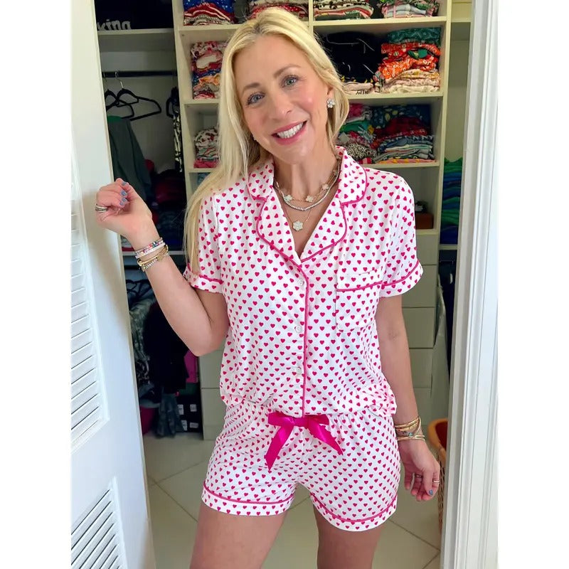 Pink Heart Pajama Shorts Set T-Shirts, Hoodie, Sweatshirt | WearSparks.com
