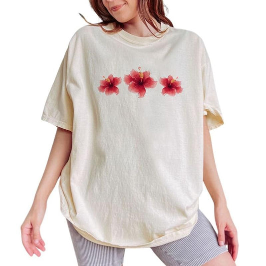 Pink Hibiscus Flower Tee, Tropical Hibiscus Graphic Tee Women, Hawaii Summer Unhinged Shirt For Lady, Summer Vibes...