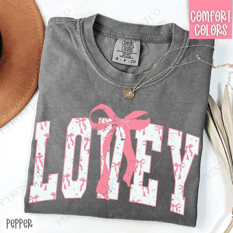Pink Lovey Bow Shirt Comfort Colors, Women's Tee, Cute Women's Tshirt Hoodie, Sweatshirt | WearSparks.com