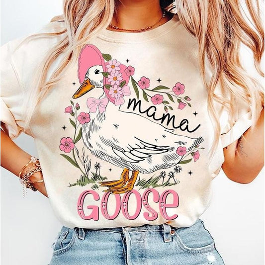Pink Mama Goose Tshirt Sweatshirt, Coquette Mama Shirt, Goose Lover Shirt, Mothers Day, Silly Goose, Unisex Sweater Pullover Tee
