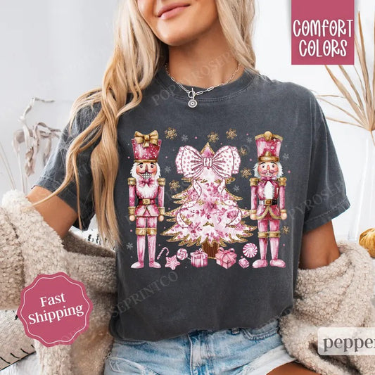 Pink Nutcracker Christmas Shirt Comfort Colors Holiday Tshirt, Women's Holiday Tee