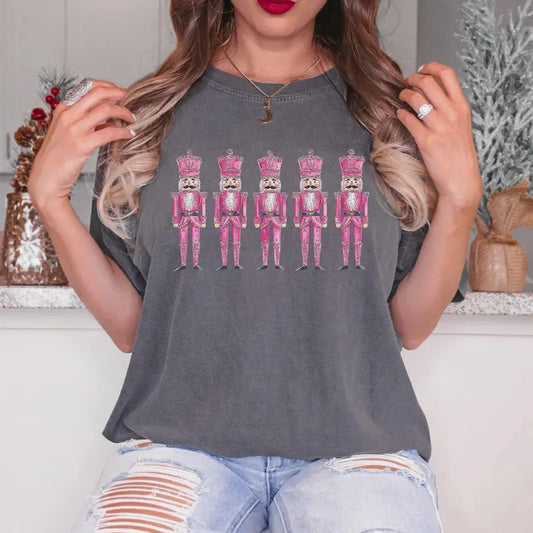 Pink Nutcracker Comfort Colors Christmas T-Shirt, Holiday Graphic Tee, Retro Pink Xmas Style, Cozy Nutcracker Christmas Gift