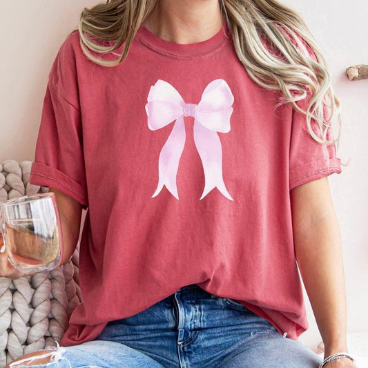Pink Ribbon, Coquette, Cute, Adorable, Bow, Comfort Colors Tshirt, Valentine's Day, Valentine's Day Comfort Colors Tshirt, Women's Graphic Tee, Love, Heart, Cupid
