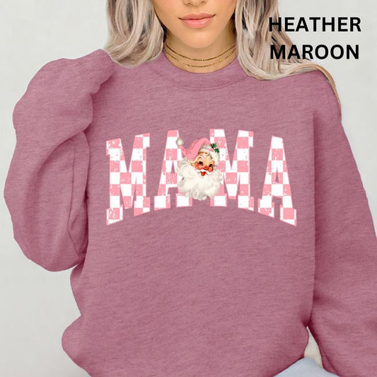 Pink Santa Mama Christmas sweatshirt Winter Graphic Long Sleeve Casual Cotton Polyester Oversized sweatshirt - Comfort...