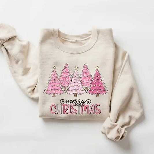 Pink Tree Christmas Sweater, Tree Sweatshirt, Christmas Tree Shirt, Holiday Sweaters for Women