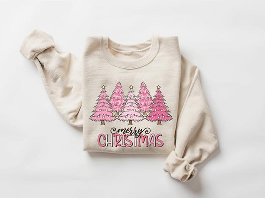 Pink Tree Christmas Sweatshirt, Cute Pink Christmas Tree Shirt, Christmas Sweater, Christmas Crewneck, Christmas Tree Sweatshirt, Holiday Sweaters for Women, Winter Sweatshirt