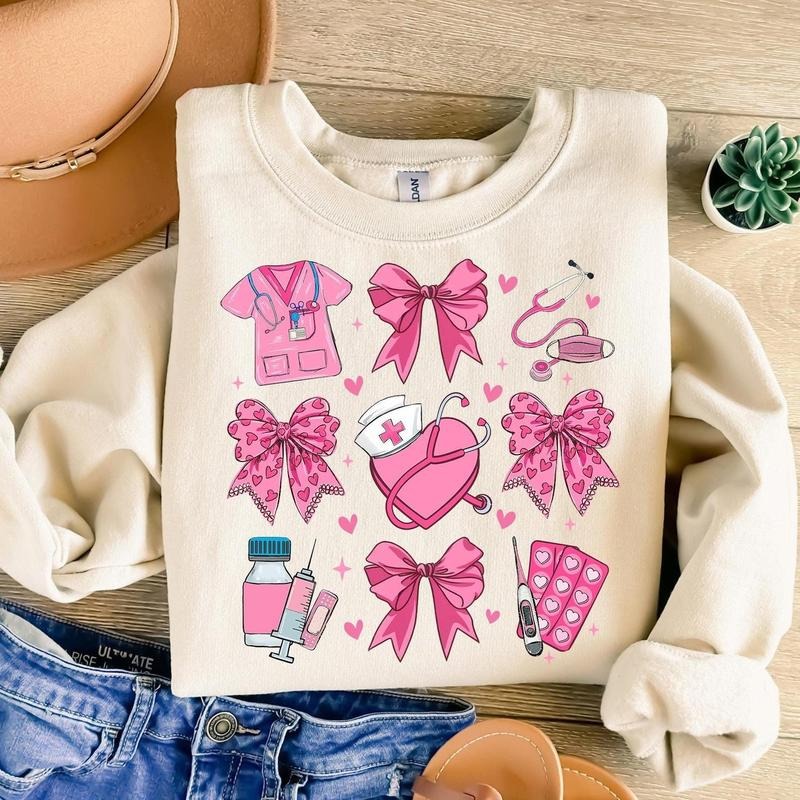Pink Valentine Nurse Sweatshirt, Hoodie, T-Shirt, Valentine Nurse Coquette Shirt, Cupids Favorite Nurse Shirt, Nurse Valentines Shirt