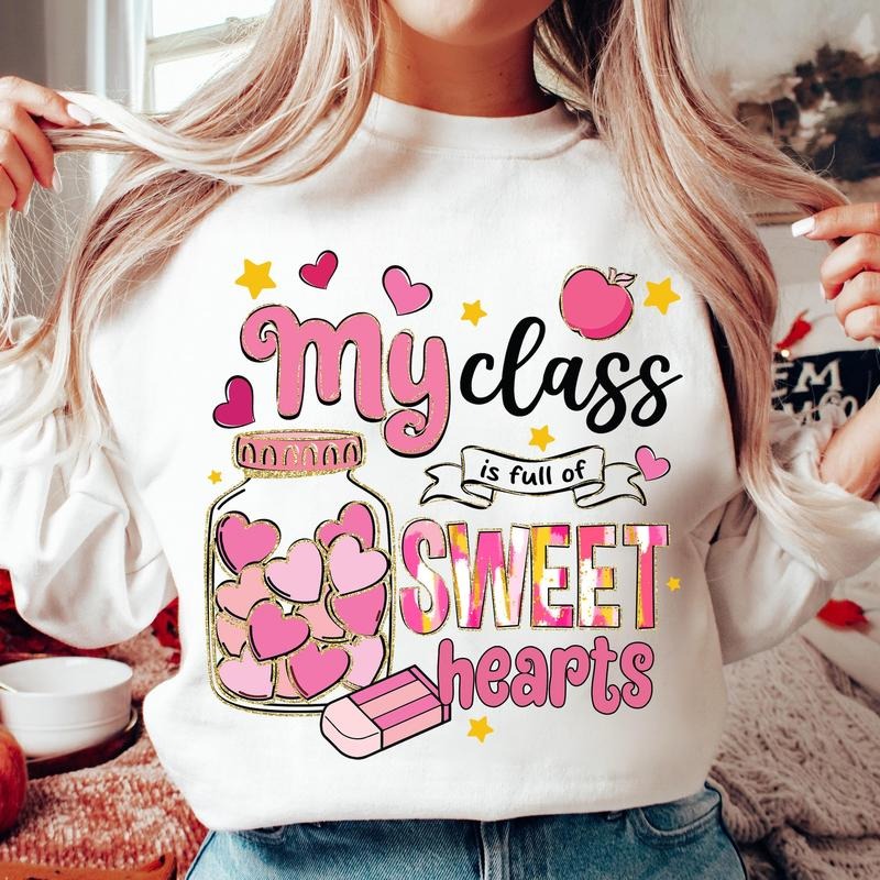 Pink Valentine Teacher Heart Sweatshirt, Teaching Sweethearts Sweatshirt, Valentine's Day Teacher Sweatshirt, Teacher Valentine , Glitter Valentine Sweatshirt