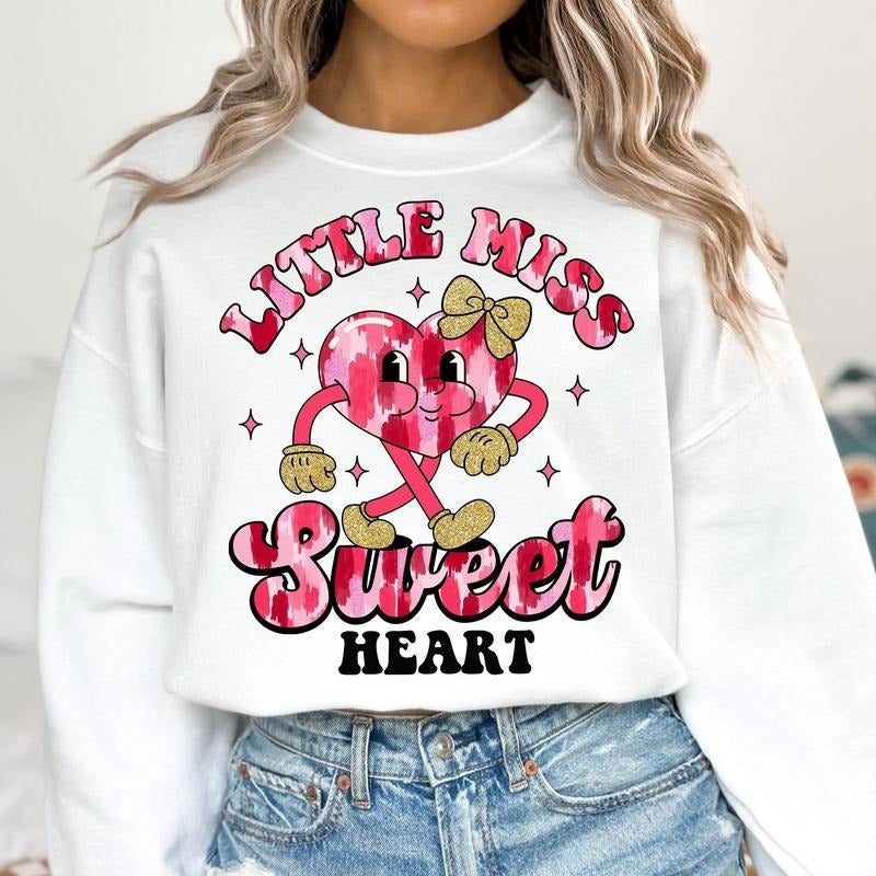 Pink Valentines Heart Sweat, Little Miss Sweetheart Sweat, Girls Valentine Sweat, Brushstroke, Glitter Valentine Coquette Sweat, Kids Valentine Sweat