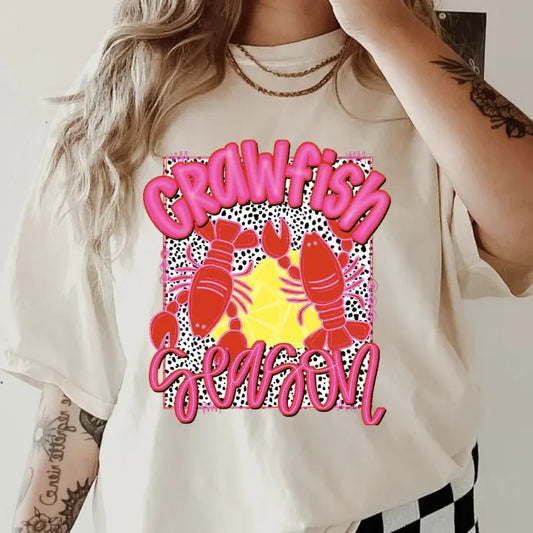 Pink and Red Crawfish Season Shirt ~ Unisex Apparel Relaxed Fit Printed In The USA Clothing Womenswear Casual Comfort Cotton