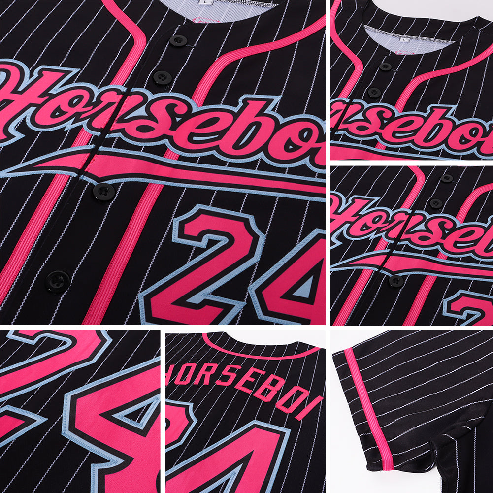 Custom Black White Pinstripe Purple Teal-White Authentic Baseball Jersey