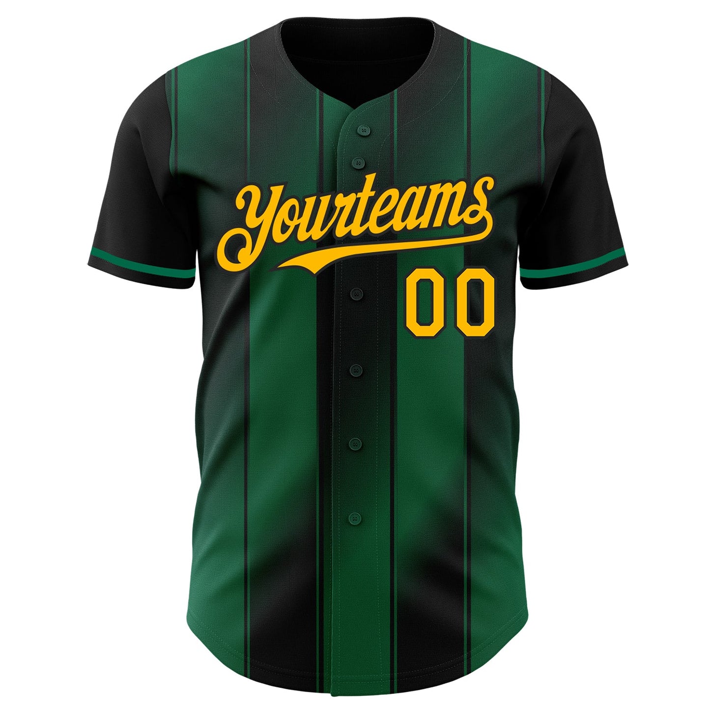 Custom Black Gold-Kelly Green Gradient Classic Vertical Stripe Authentic Baseball Jersey