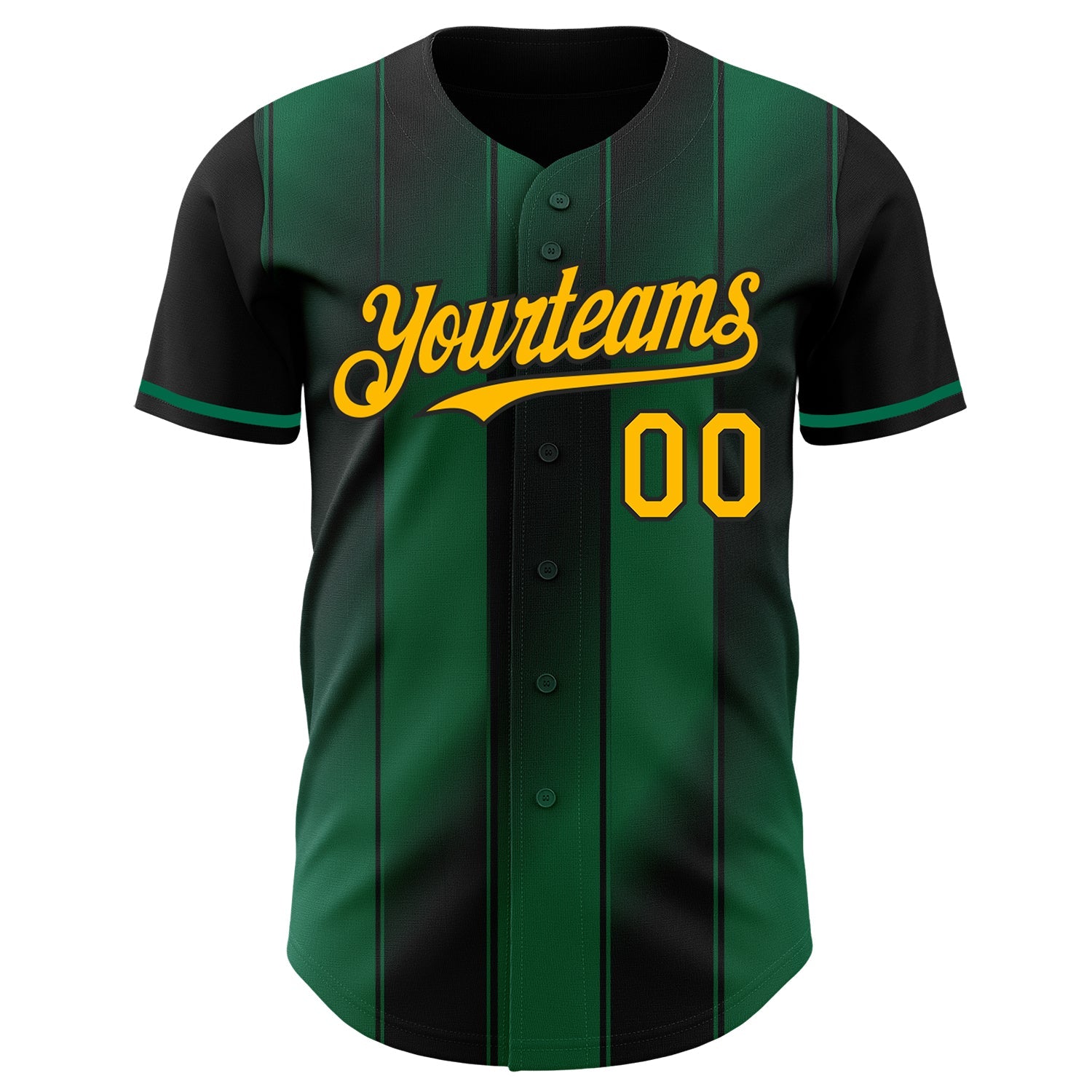 Custom Black Gold-Kelly Green Gradient Classic Vertical Stripe Authentic Baseball Jersey