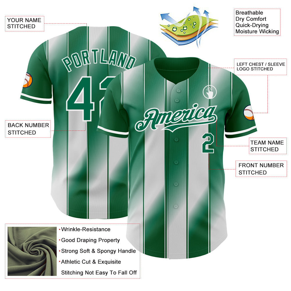 Custom Kelly Green-White Gradient Classic Vertical Stripe Authentic Baseball Jersey