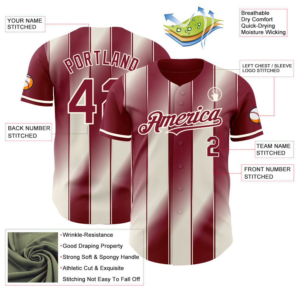 Custom Crimson Cream-Cream Gradient Classic Vertical Stripe Authentic Baseball Jersey