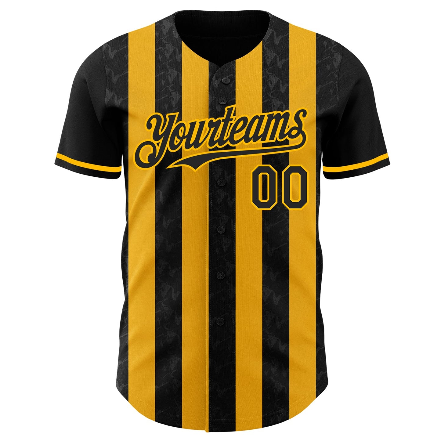Custom Black-Gold Classic Vertical Stripe Fluid Liquid Texture Authentic Baseball Jersey