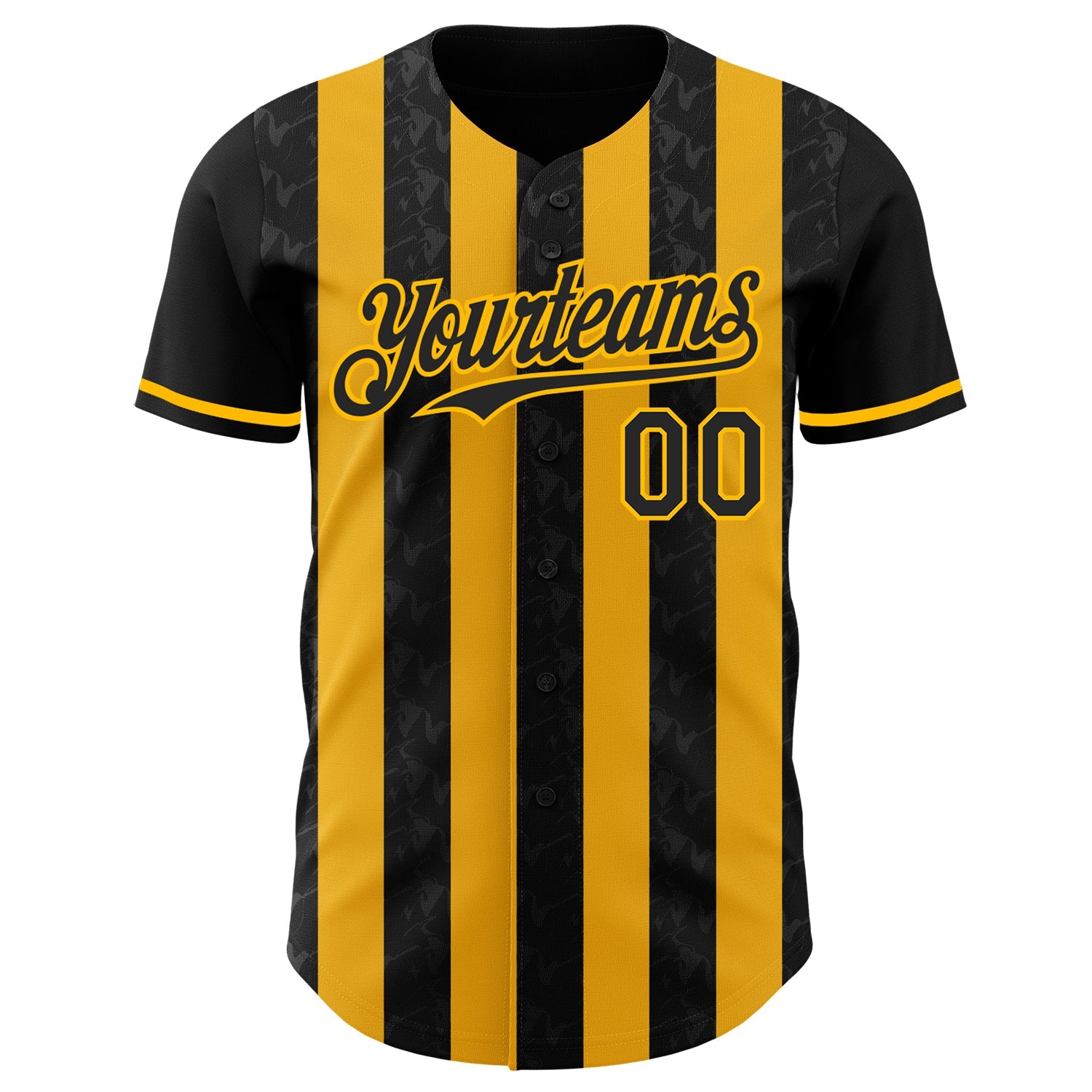 Custom Black-Gold Classic Vertical Stripe Fluid Liquid Texture Authentic Baseball Jersey