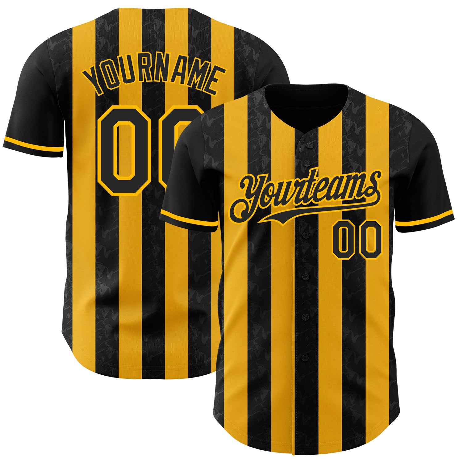 Custom Black-Gold Classic Vertical Stripe Fluid Liquid Texture Authentic Baseball Jersey
