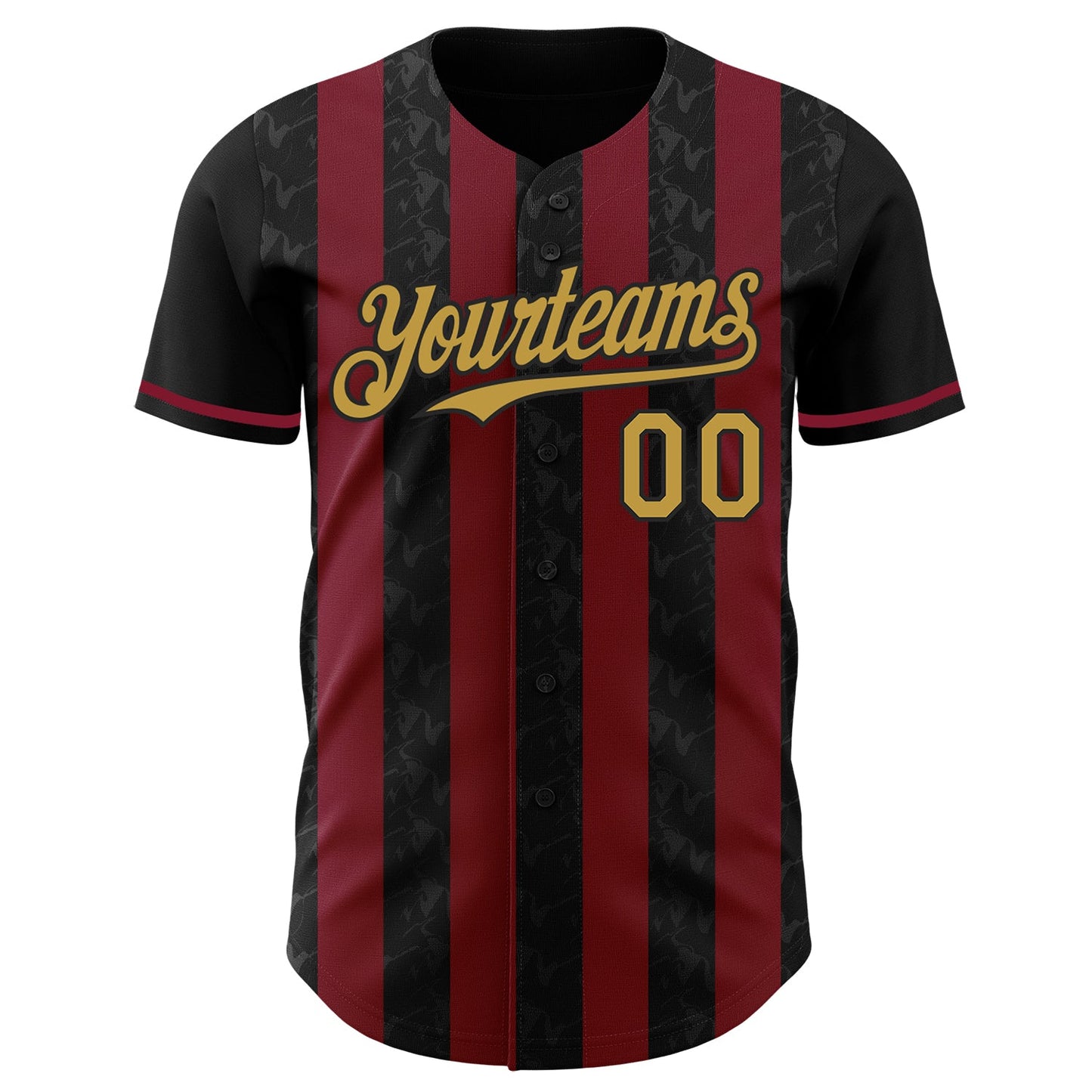 Custom Black Old Gold-Crimson Classic Vertical Stripe Fluid Liquid Texture Authentic Baseball Jersey