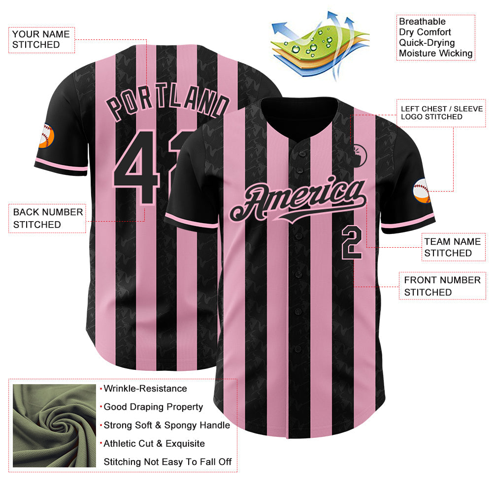 Custom Black-Light Pink Classic Vertical Stripe Fluid Liquid Texture Authentic Baseball Jersey