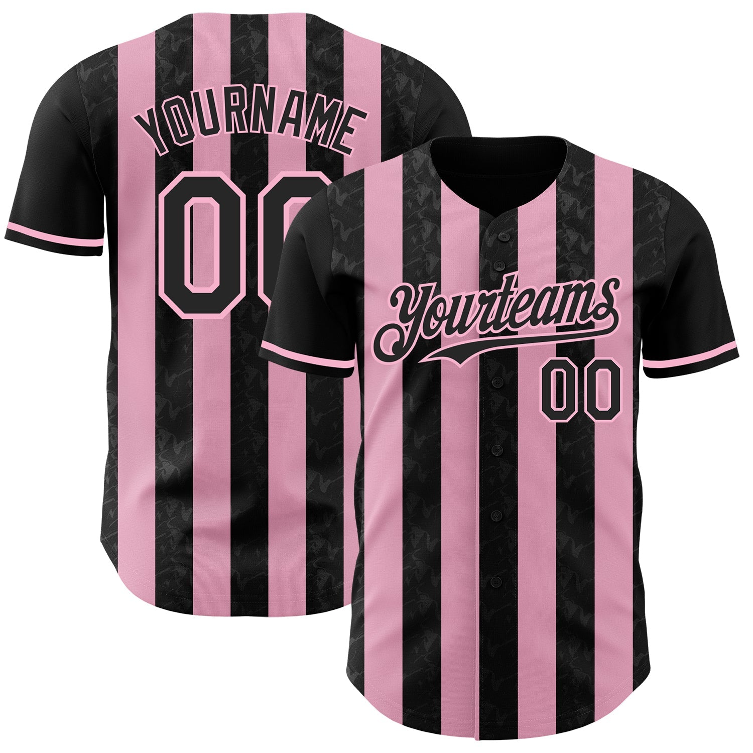 Custom Black-Light Pink Classic Vertical Stripe Fluid Liquid Texture Authentic Baseball Jersey