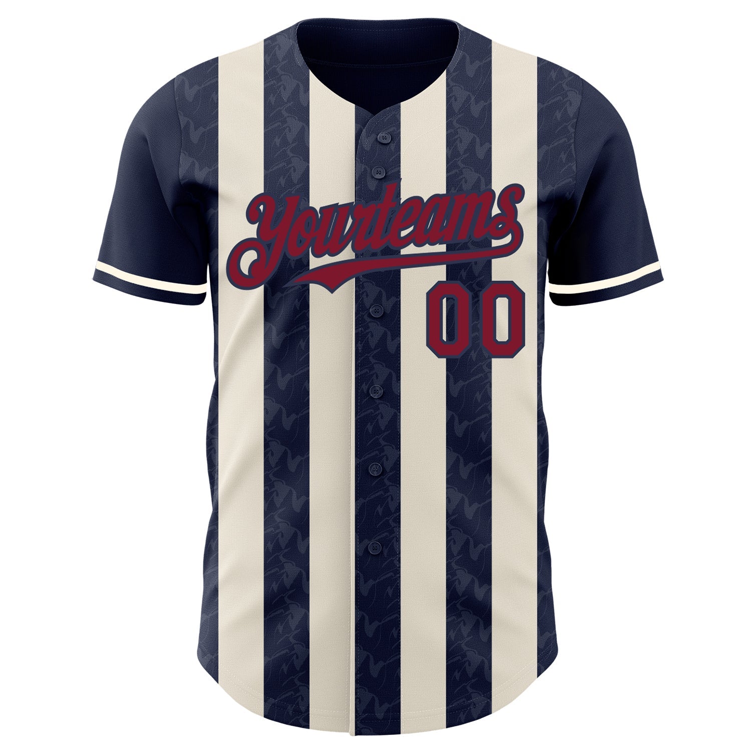 Custom Navy Crimson-Cream Classic Vertical Stripe Fluid Liquid Texture Authentic Baseball Jersey