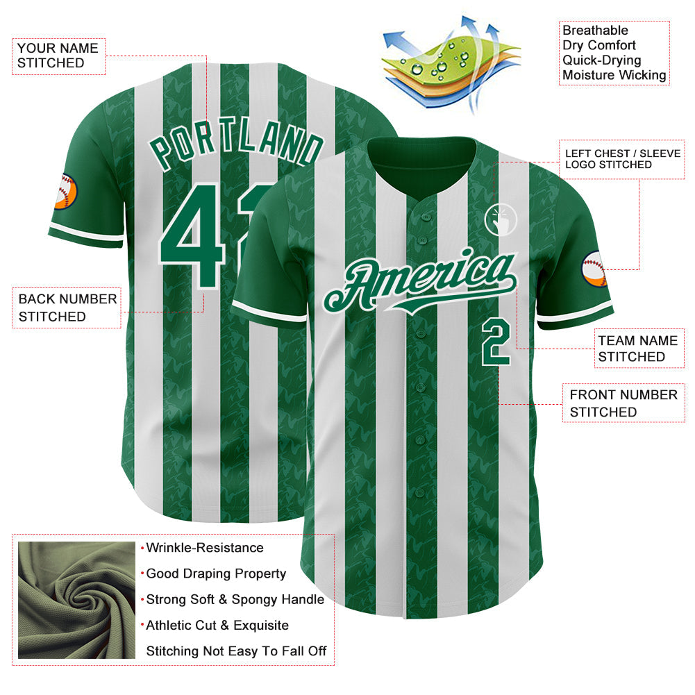 Custom Kelly Green-White Classic Vertical Stripe Fluid Liquid Texture Authentic Baseball Jersey