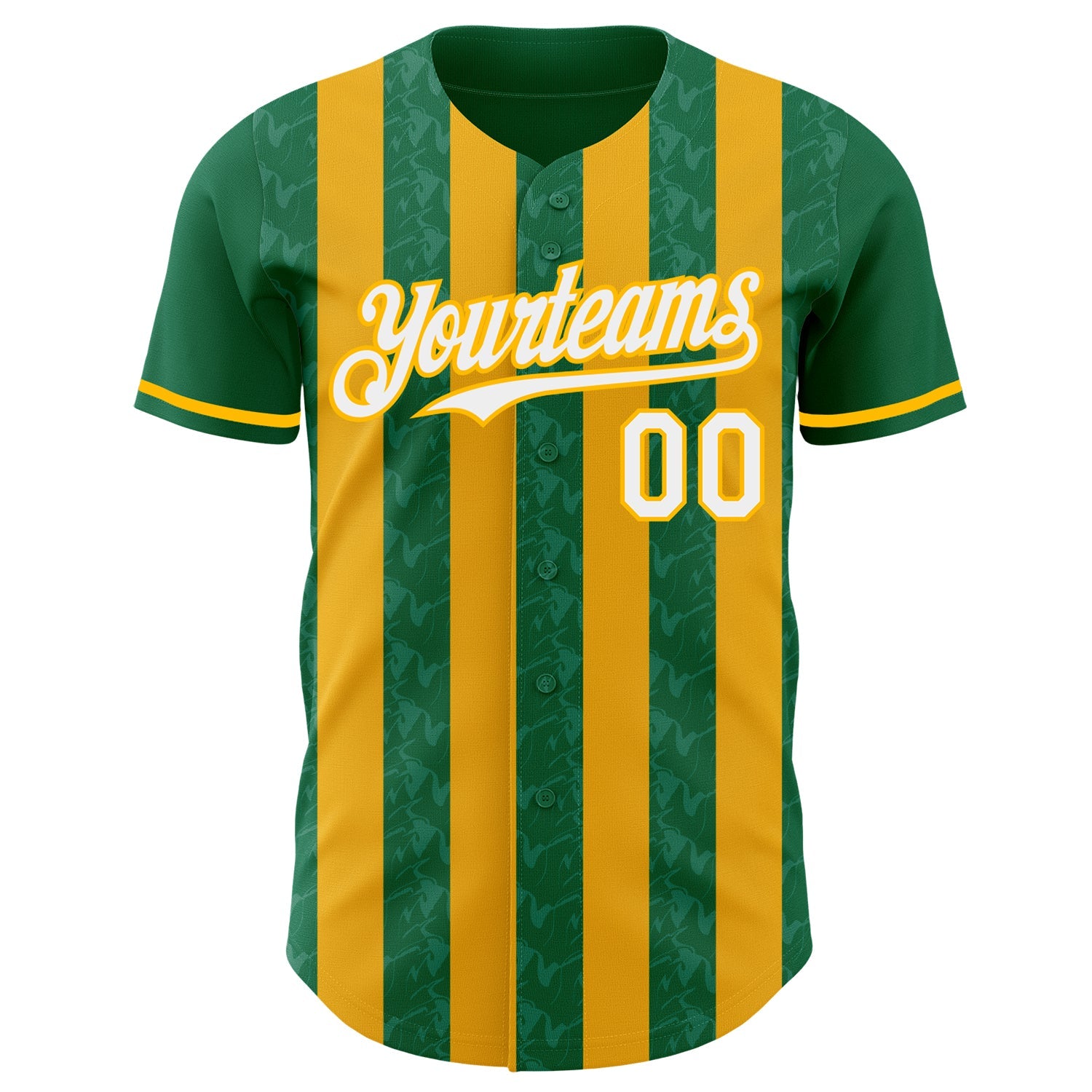 Custom Kelly Green White-Gold Classic Vertical Stripe Fluid Liquid Texture Authentic Baseball Jersey