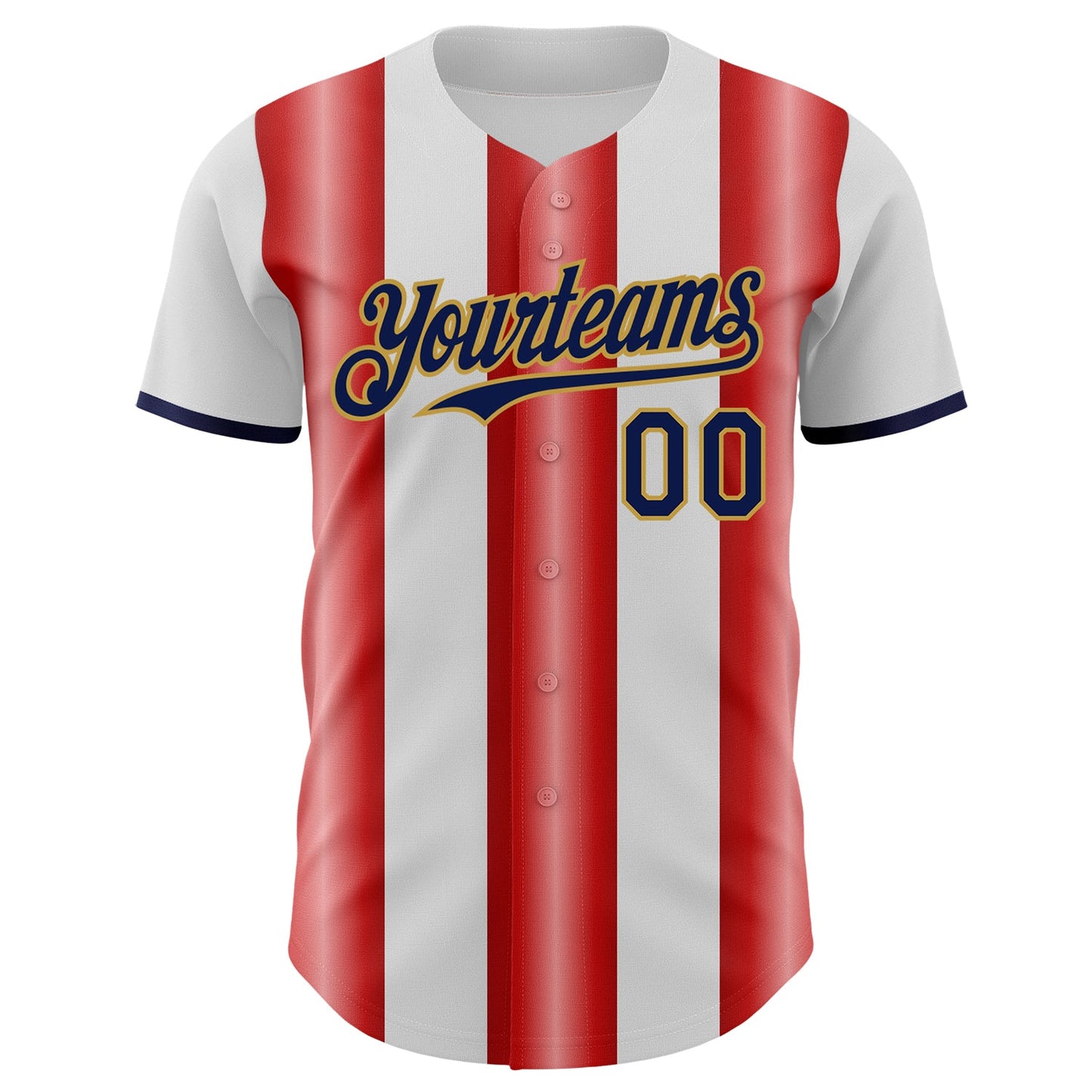 Custom White Navy Red-Old Gold Gradient Vertical Stripe Argentina Style Authentic Baseball Jersey