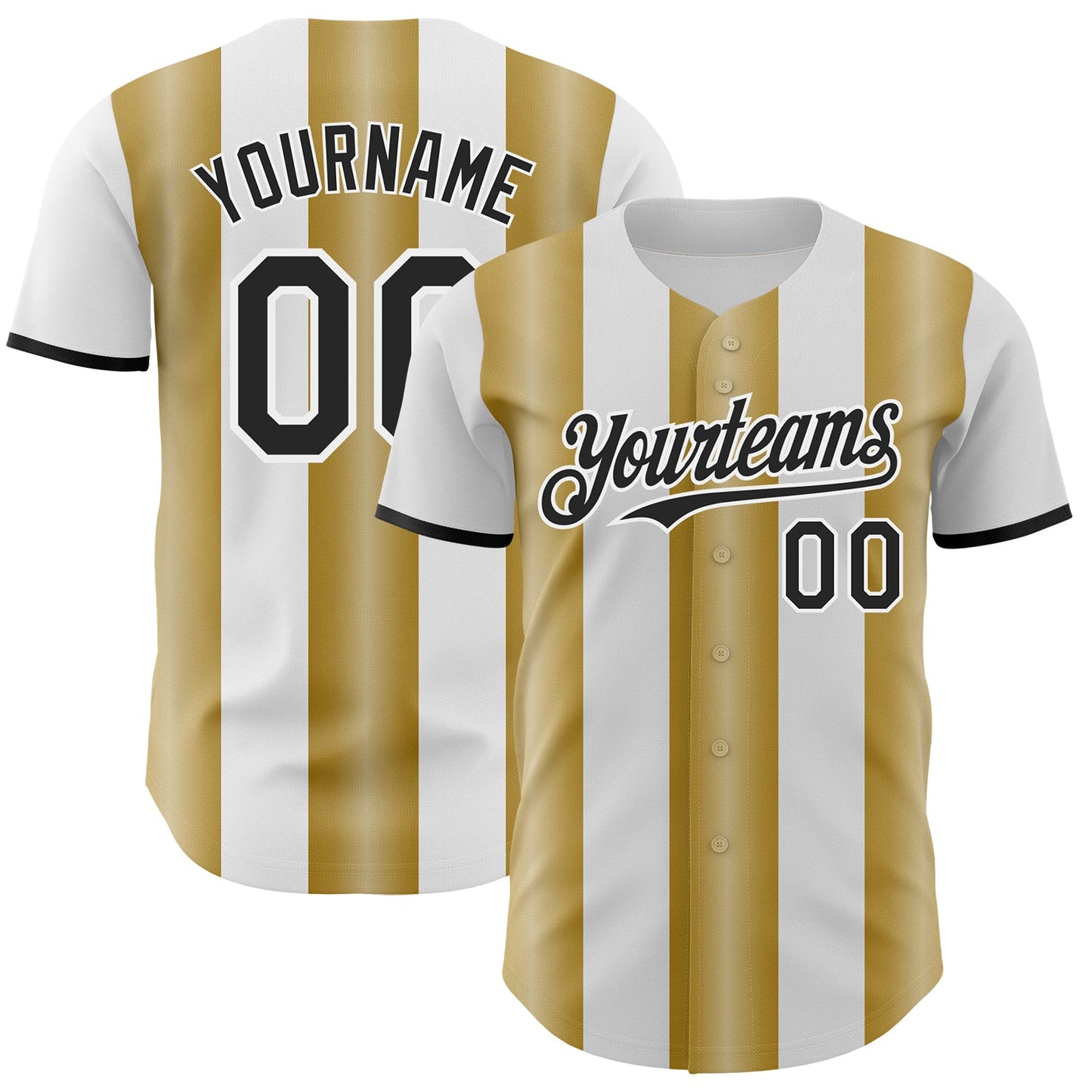 Custom White Black-Old Gold Gradient Vertical Stripe Argentina Style Authentic Baseball Jersey