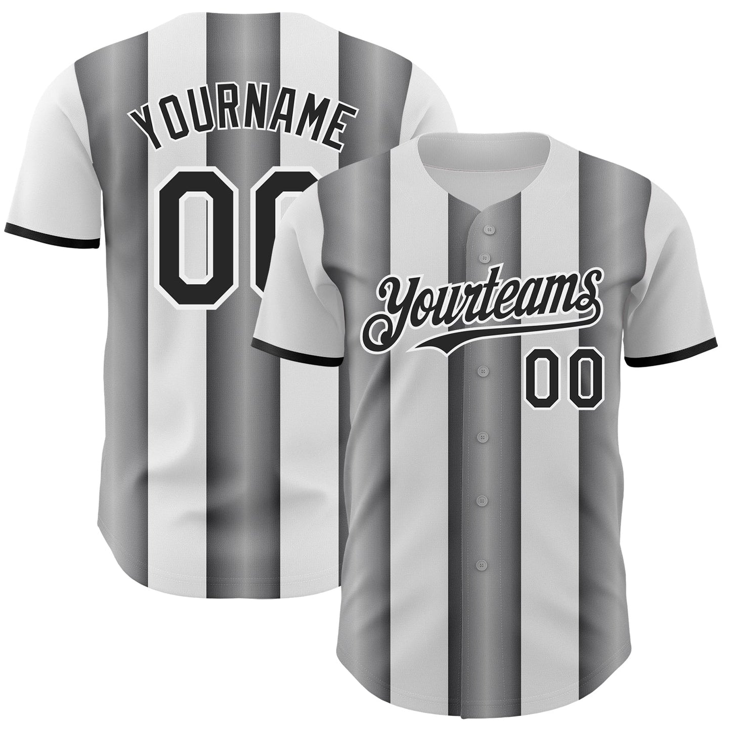 Custom White Black-Steel Gray Gradient Vertical Stripe Argentina Style Authentic Baseball Jersey