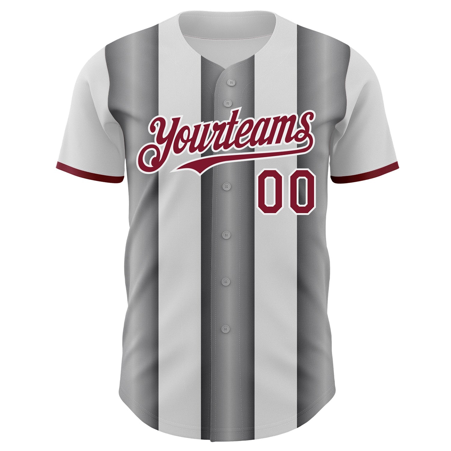 Custom White Crimson-Steel Gray Gradient Vertical Stripe Argentina Style Authentic Baseball Jersey