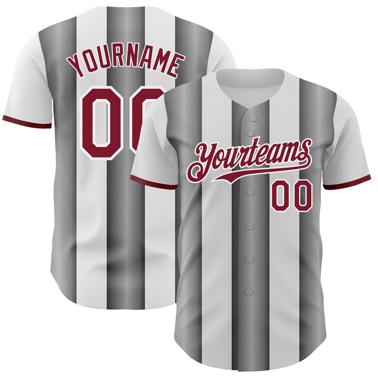 Custom White Crimson-Steel Gray Gradient Vertical Stripe Argentina Style Authentic Baseball Jersey