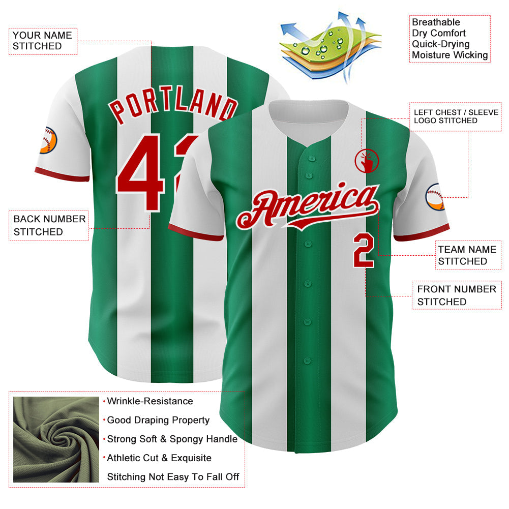 Custom White Red-Kelly Green Gradient Vertical Stripe Argentina Style Authentic Baseball Jersey