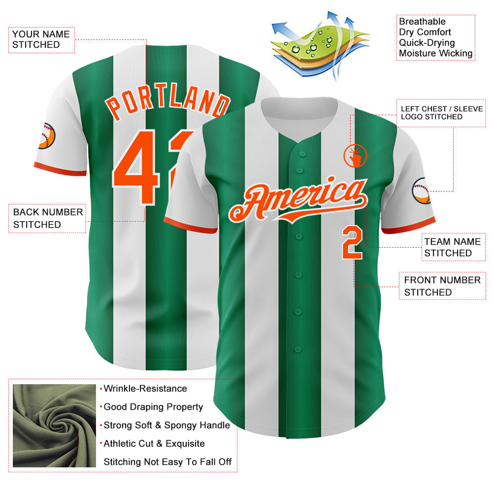 Custom White Orange-Kelly Green Gradient Vertical Stripe Argentina Style Authentic Baseball Jersey