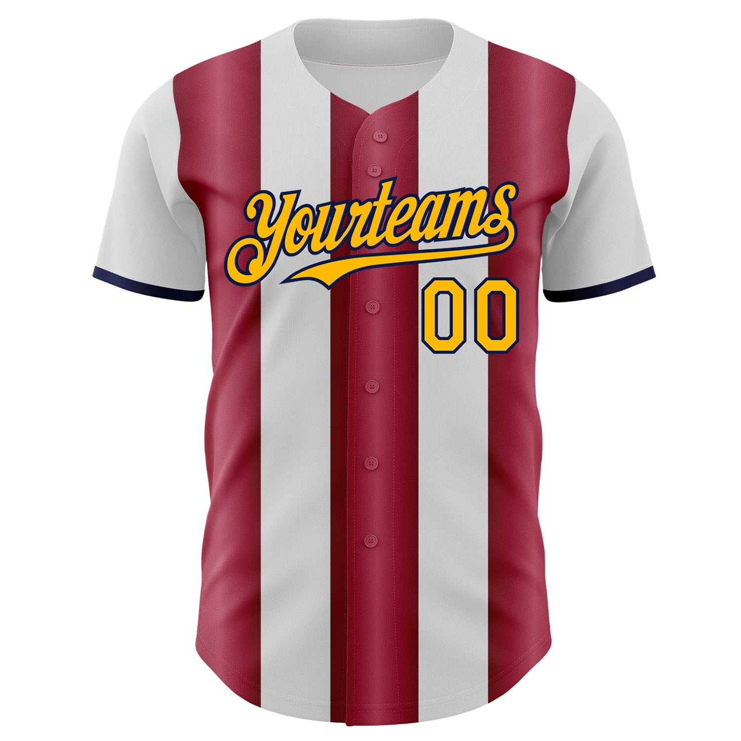 Custom White Gold Crimson-Navy Gradient Vertical Stripe Argentina Style Authentic Baseball Jersey