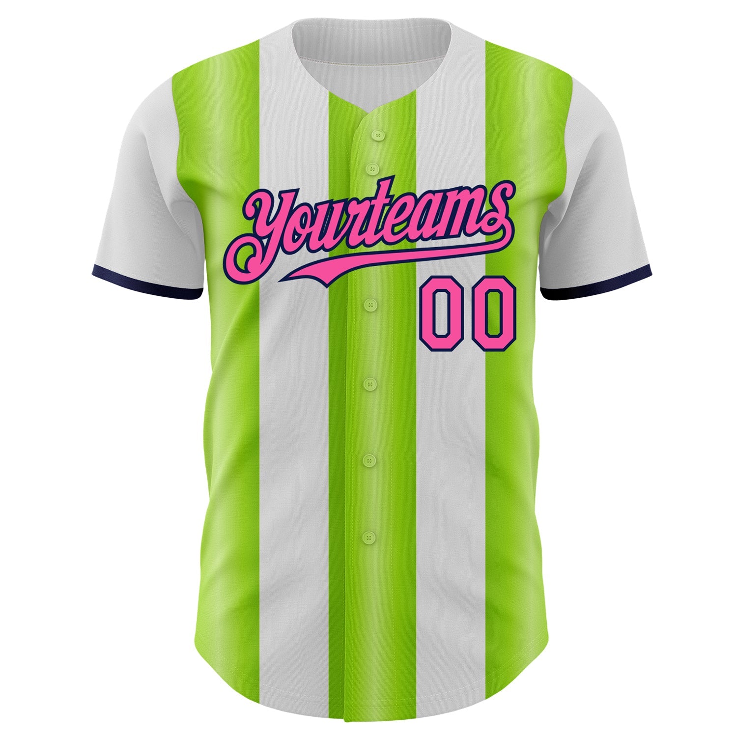 Custom White Pink Neon Green-Navy Gradient Vertical Stripe Argentina Style Authentic Baseball Jersey