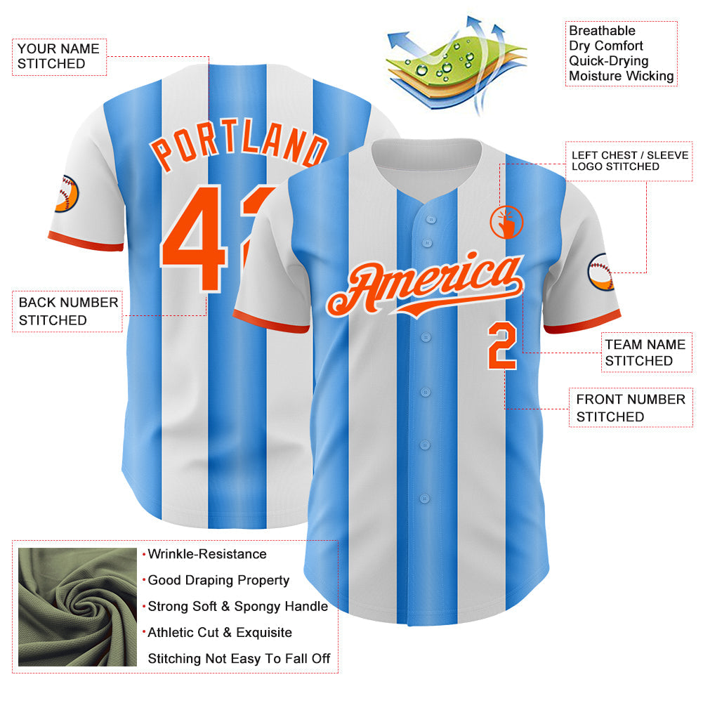 Custom White Orange-Electric Blue Gradient Vertical Stripe Argentina Style Authentic Baseball Jersey
