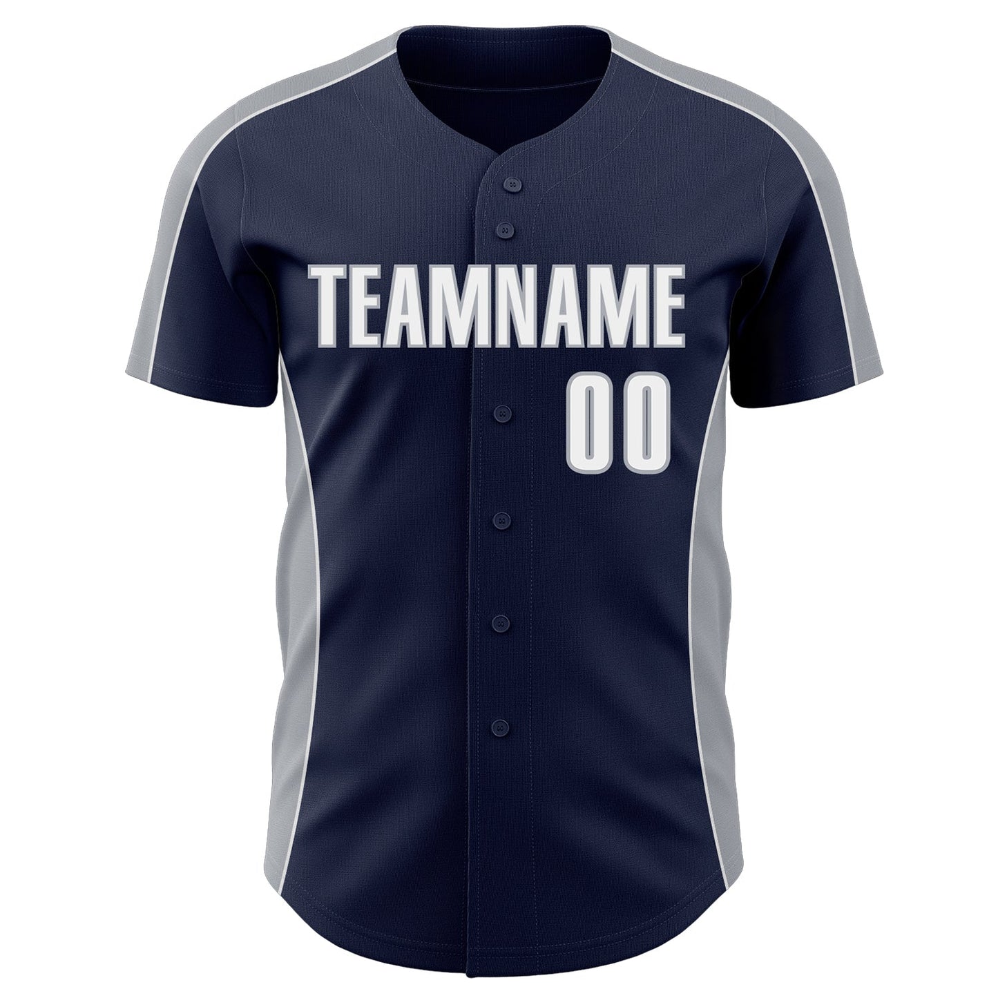 Custom Navy White-Gray Classic Color Block Side Panel Stripe Authentic Baseball Jersey