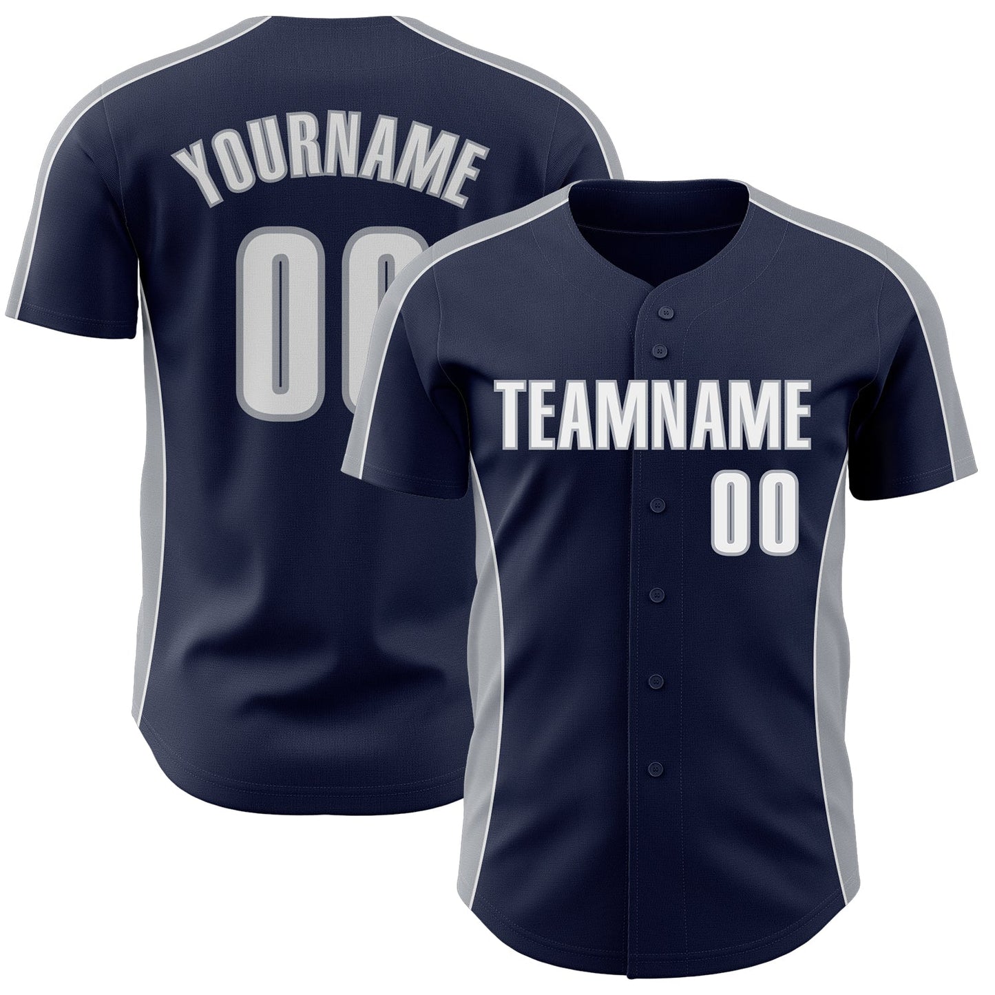 Custom Navy White-Gray Classic Color Block Side Panel Stripe Authentic Baseball Jersey
