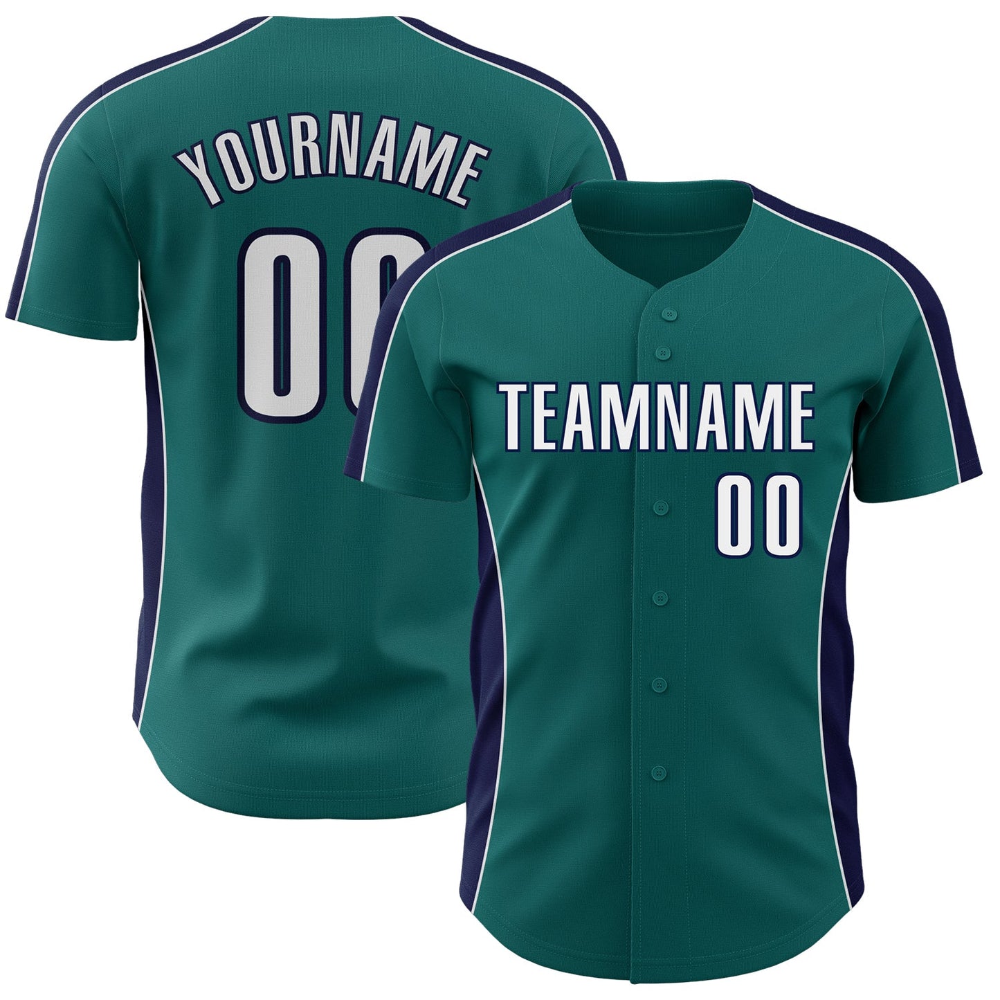 Custom Teal White-Navy Classic Color Block Side Panel Stripe Authentic Baseball Jersey