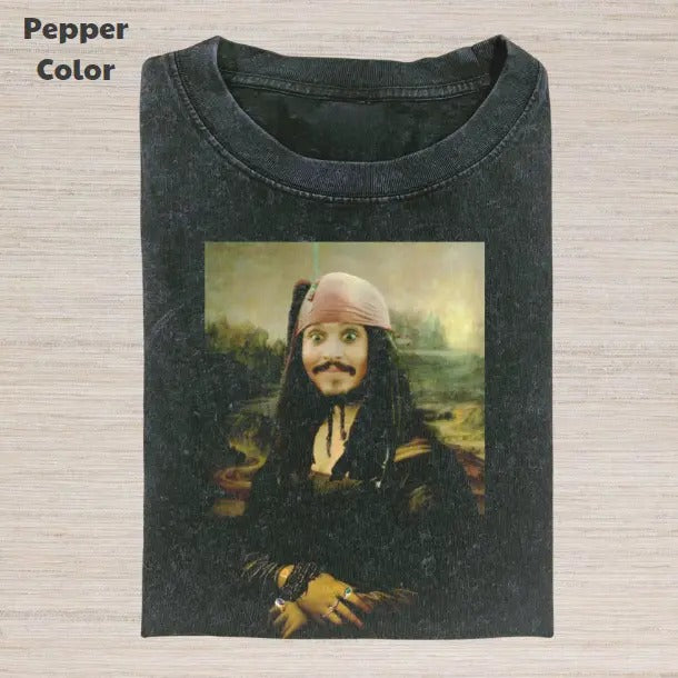 Pirates of the Caribbean Vintage Graphic Tee, Jack Sparrow Mona Lisa T-Shirt, Movies Tee, Unisex Meme Cringe Funny Dumb Shirt, Menswear Womenswear Streetwear Cotton Comfort