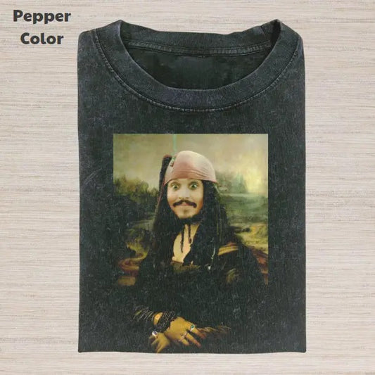 Pirates of the Caribbean Vintage Graphic Tee, Jack Sparrow Mona Lisa T-Shirt, Movies Tee, Unisex Meme Cringe Funny Dumb Shirt, Menswear Womenswear Streetwear Cotton Comfort